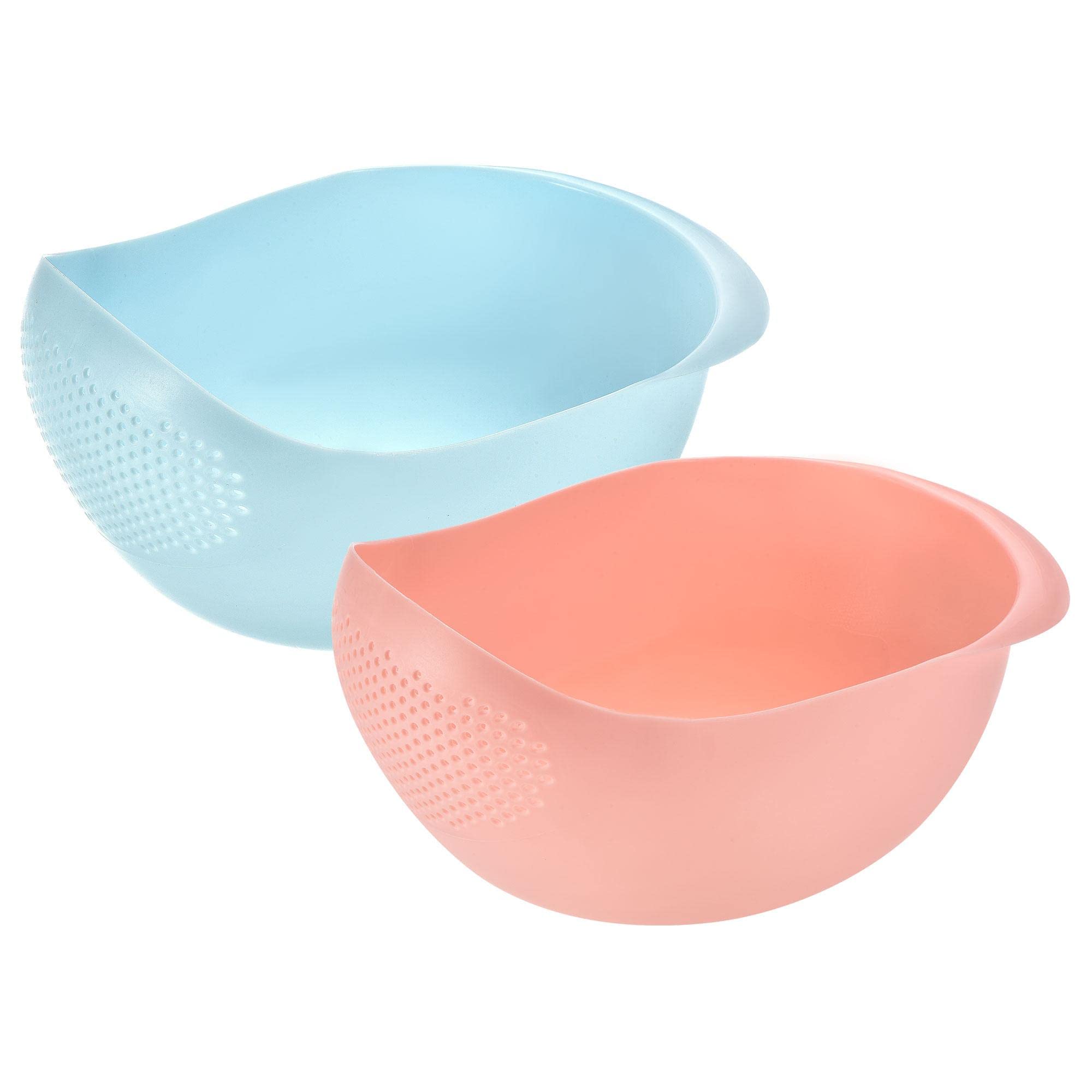 uxcell 2-Pack Rice Strainer Bowl with Handle - Rice Washing Filter Basket & Vegetable Fruit Colander - Blue & Pink Set for Kitchen, Cooking & Meal Prep