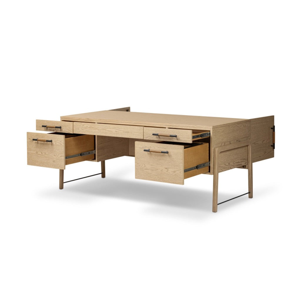 Premium Rosedale Executive Desk - Yucca Oak Veneer Finish - Perfect for Home Office & Workspace