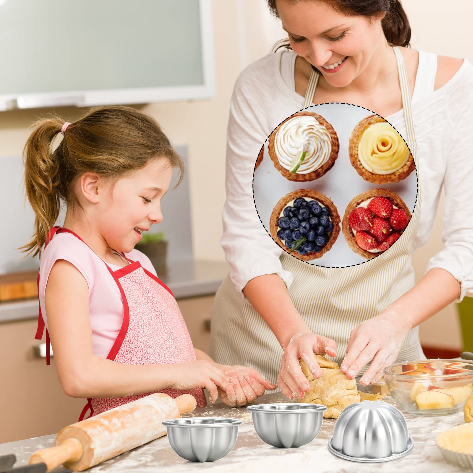 12 Pack Aluminum Alloy Egg Tart Molds - Reusable Flower Shaped Baking Cups for Tarts, Pudding, Jelly, Cupcakes & Muffins - Non-Stick & Durable for Home Baking & Party Desserts
