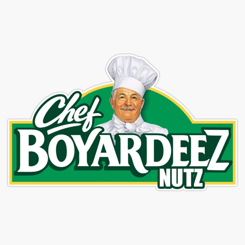 Chef Boyardeez Nuts Funny Vinyl Bumper Sticker - 5 Inch Waterproof Decal for Cars, Laptops & Coolers - Perfect for Food Lovers & Prank Gifts