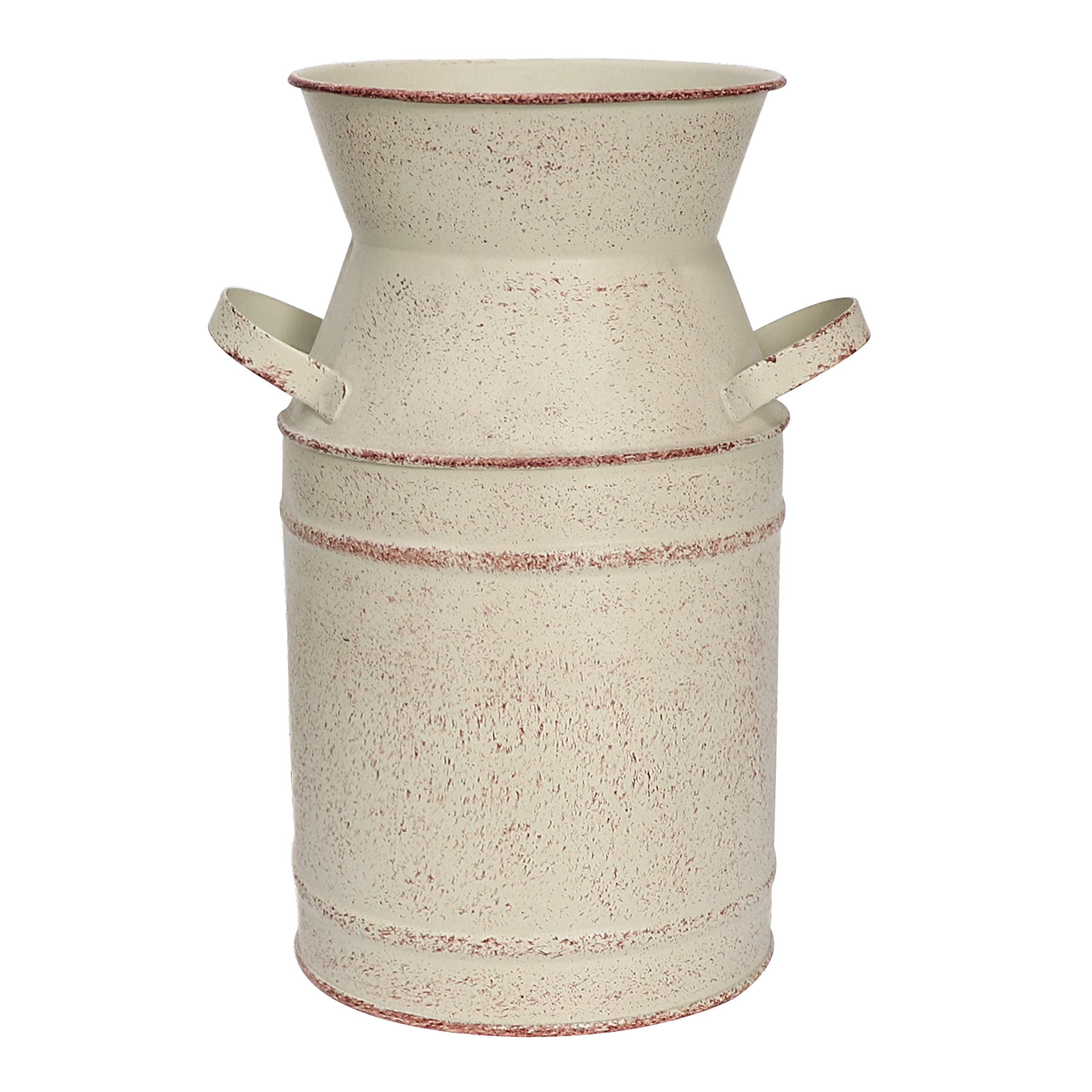 Rustic Beige Flower Vase for Centerpieces - Small Farmhouse Galvanized Milk Can with Handle - 7.5 Inch Height - Perfect for Bathroom Decor, Wedding Centerpieces & Farmhouse Home Decor