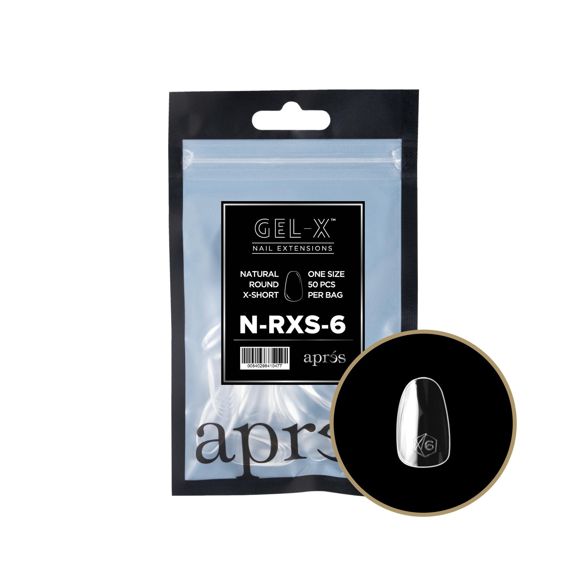 Apres Gel X 2.0 Refill Bags - Natural Round Extra Short Size 6 (50 Pcs) - Professional Nail Extension Kit for Salon & Home Manicure