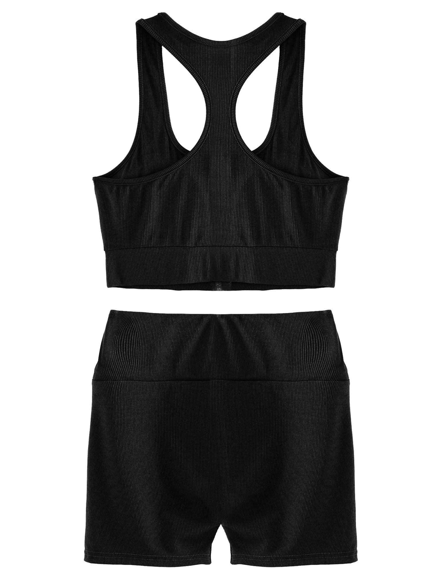 Freebily Women's Casual 2 Piece Outfits - Ribbed Crop Top & Shorts Tracksuit Set for Summer | Lounge Wear, Beach Outfit, Yoga Clothes, Street Fashion