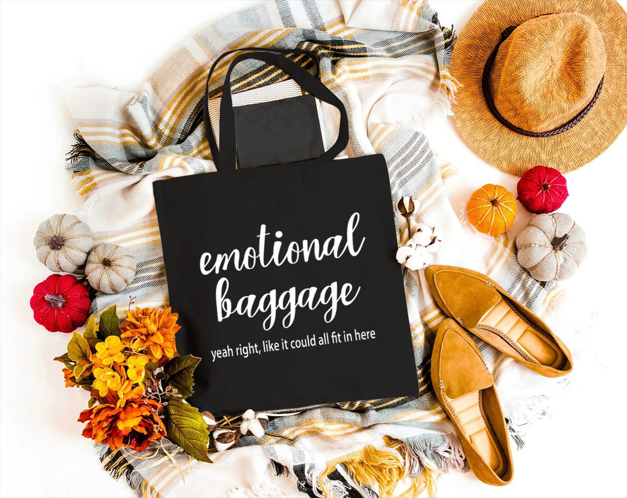 Funny Emotional Baggage Canvas Tote Bag for Women - Reusable Grocery Shopping Bag, Work & Travel Shoulder Bag - Great Gift for Girls & Women - Perfect for Work Commute, Beach Trips & Daily Errands