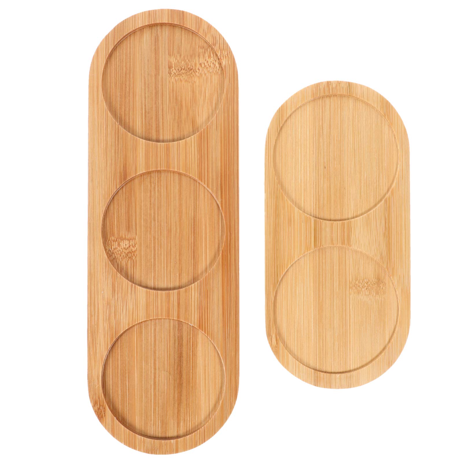 2-Piece Hemoton Bamboo Seasoning Jar Holder & Serving Tray Set - Round Wooden Coffee Table Tray for Soy Sauce, Vinegar Bottles, Cup Coasters - Perfect for Kitchen Organization & Dining Table Decor