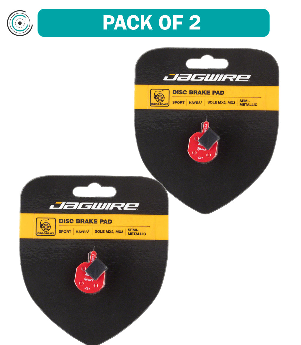 2 Pack Jagwire Mountain Sport Semi-Metallic Disc Brake Pads - Compatible with Hayes CX, MX, Sole Bikes | High-Performance Braking for MTB, Trail & Downhill Riding