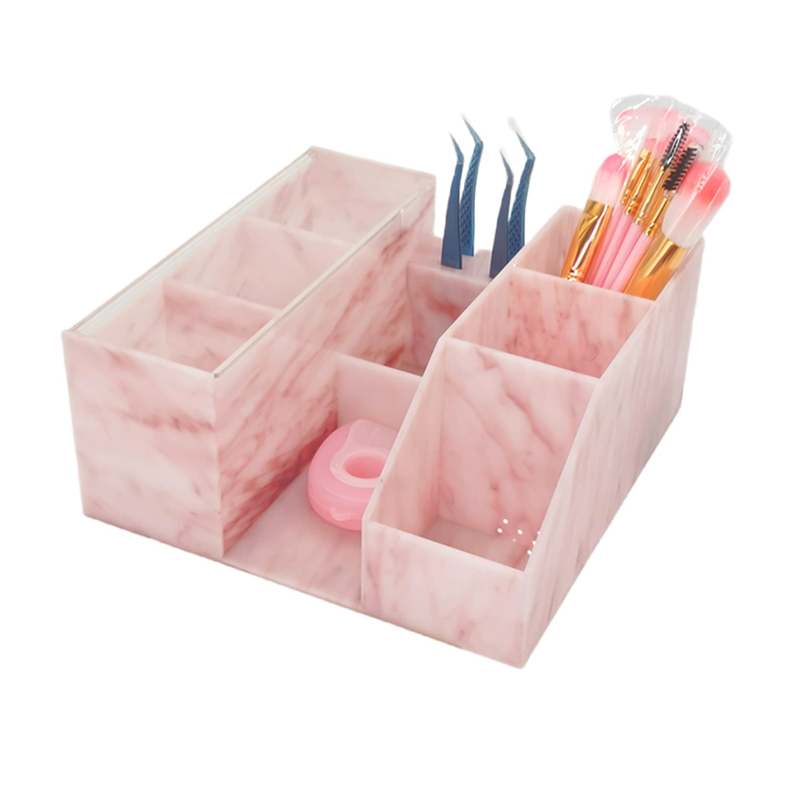 Acrylic Eyelash Extension Organizer with Tweezers Holder - Marble Pink Beauty Tool Storage Box for Lash Artists & Home Salon Use | Perfect for Professional Eyelash Extension Kits & DIY Beauty Storage