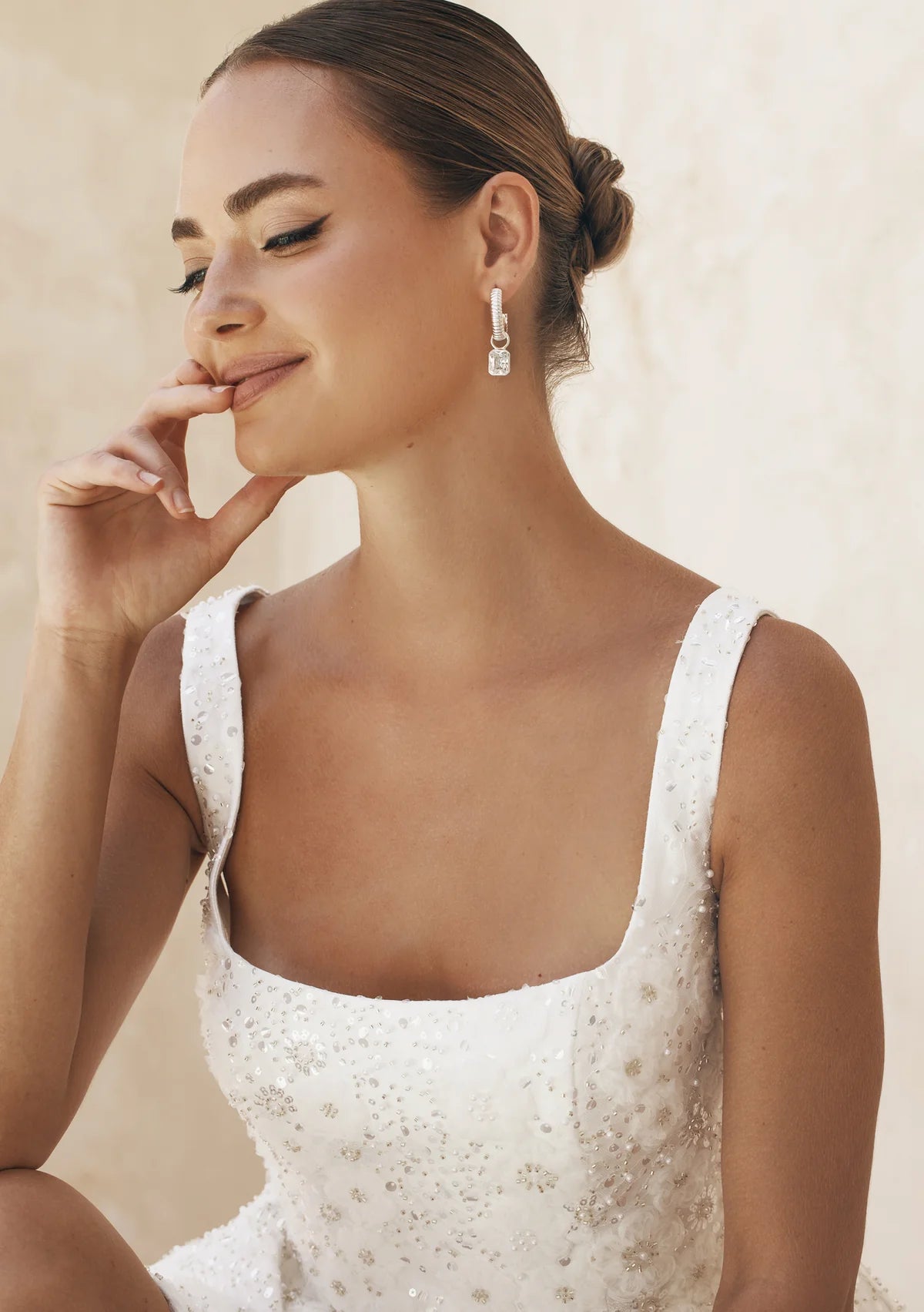 Lola Knight Dawn Crystal Charm Bridal Drop Earrings - Sterling Silver Wedding Jewelry for Brides, Bridesmaids & Formal Occasions