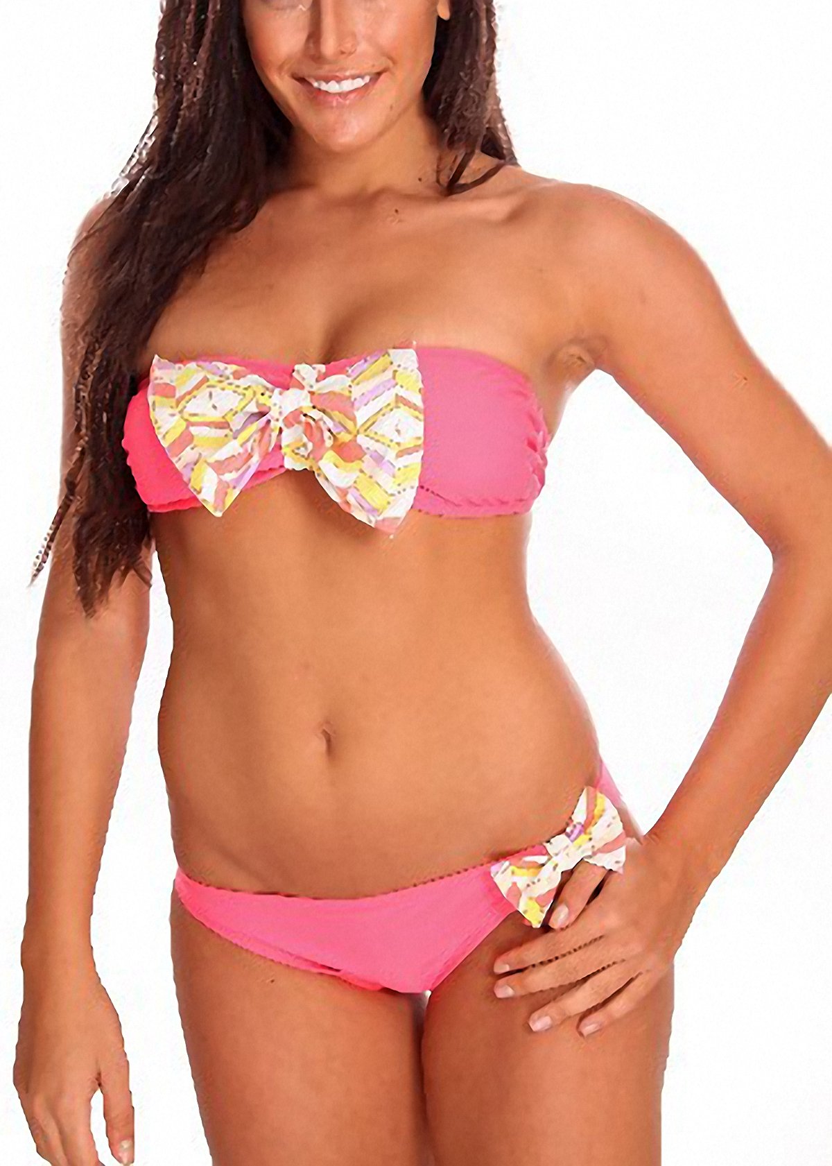 ToBeInStyle Women's Sexy Bikini Set - Bandeau Top & Scrunch Butt Bottoms with Bow Details | Perfect for Beach, Pool, Vacation & Summer Swimwear