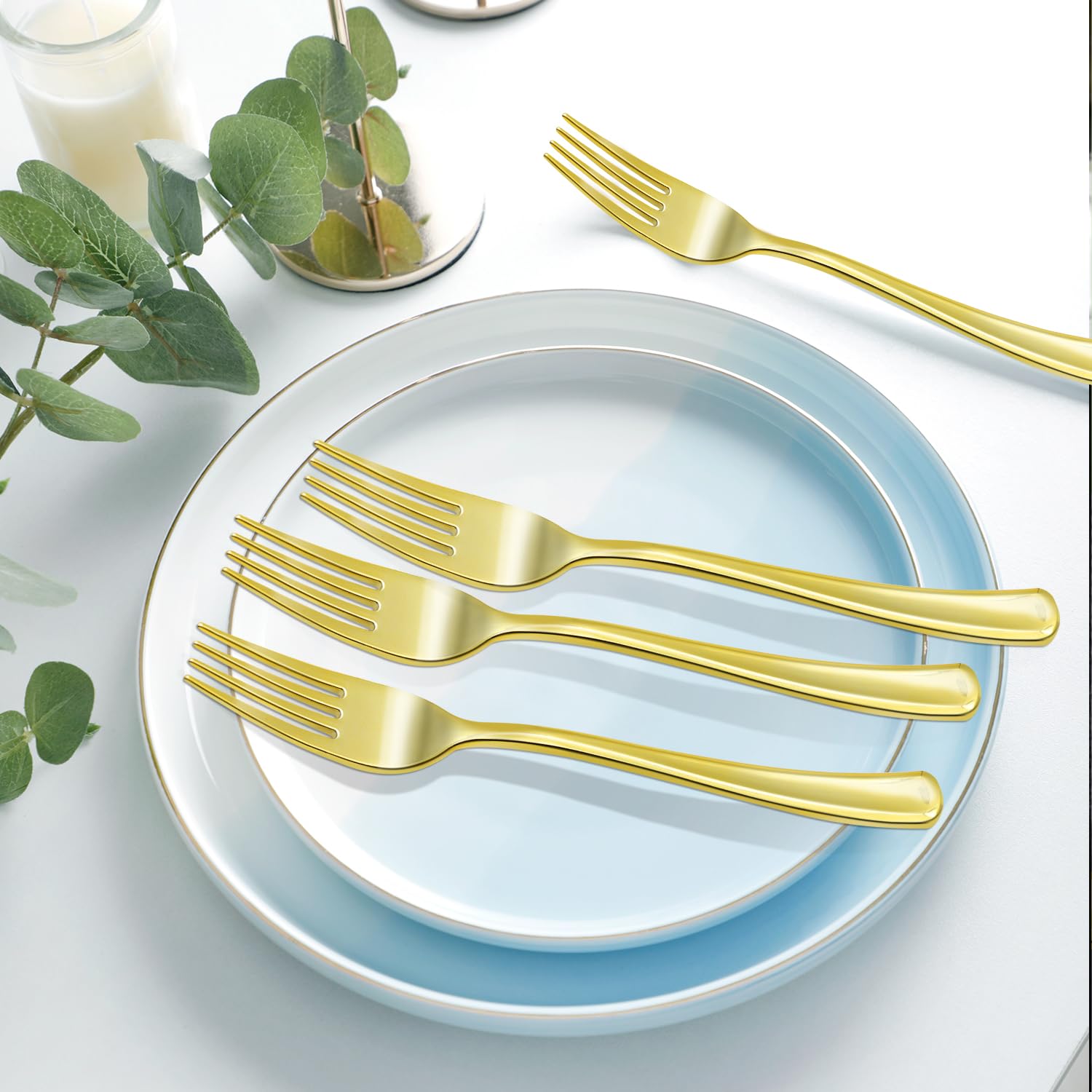 150 Pack Gold Plastic Forks - Heavy Duty Disposable Cutlery, BPA-Free Elegant Gold Forks for Weddings, Parties, Catering & Formal Events - Perfect for Home, Restaurant & Outdoor Dining Use