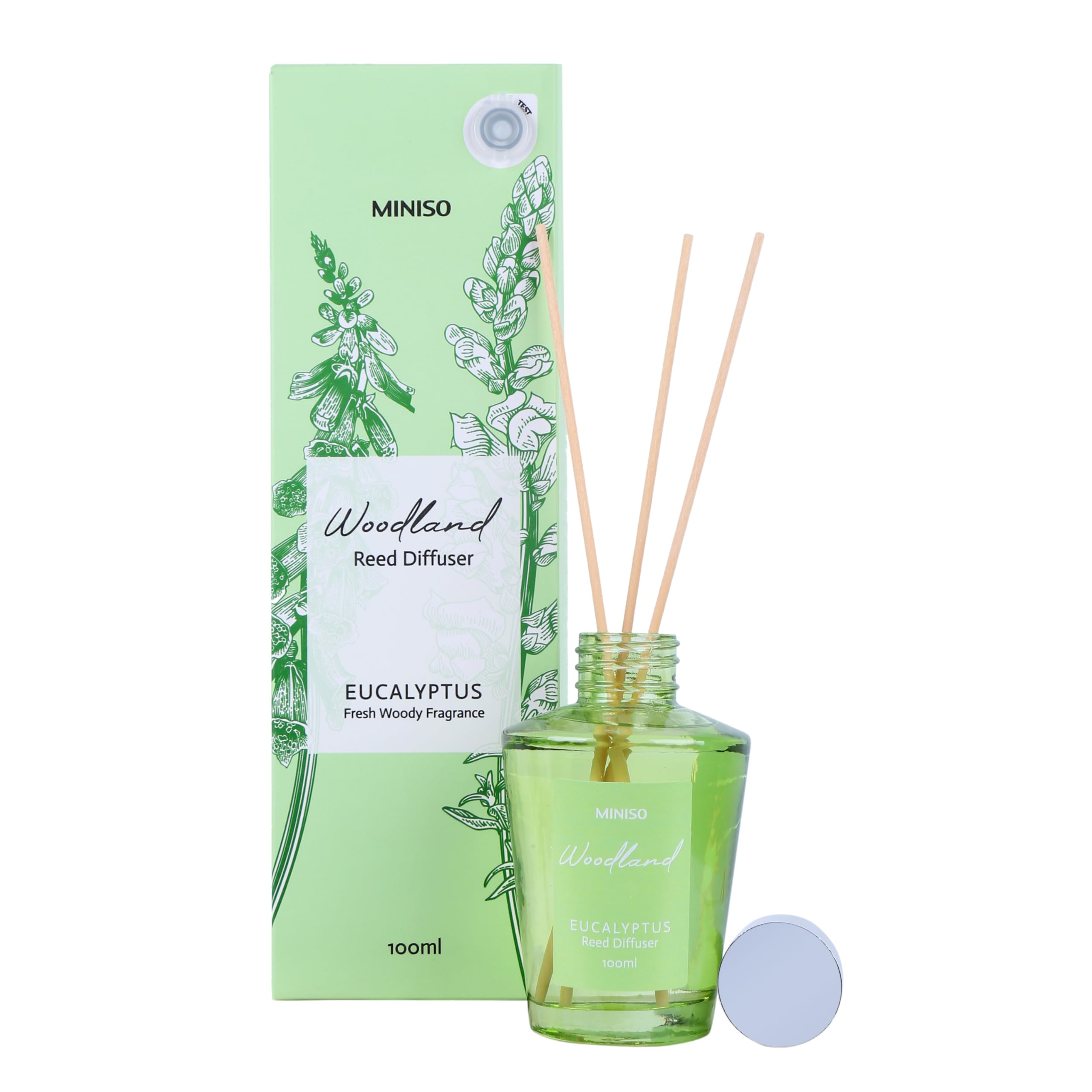 MINISO Woodland Home Fragrance Flameless Essential Oil Diffuser with Reeds - Aromatherapy Room Freshener for Bedroom, Living Room, Office | Eucalyptus Scent for Relaxation & Stress Relief