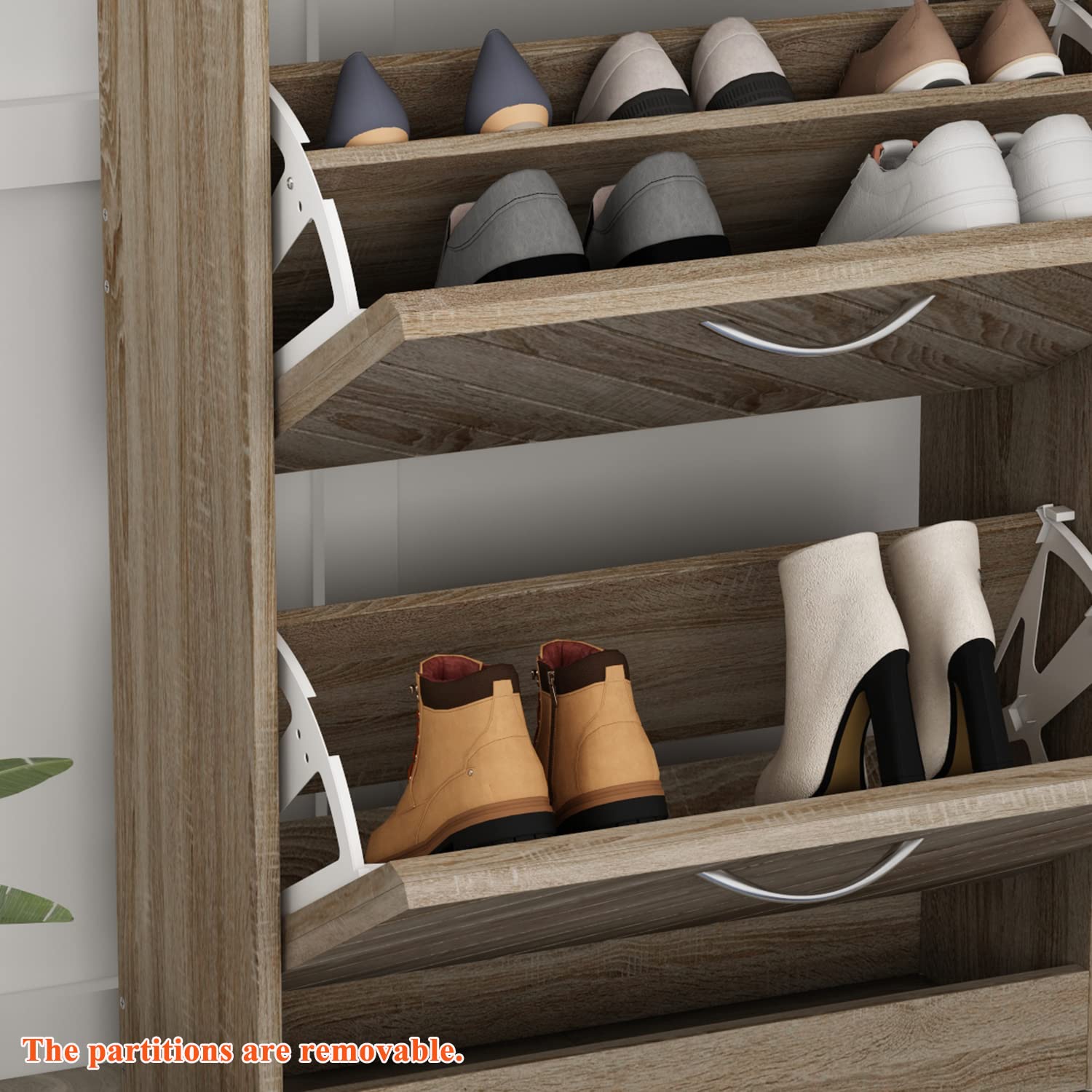 Homsee Modern 3-Tier Shoe Storage Cabinet with Flip Drawers & Twill Louver Doors - Wooden Shoe Rack Organizer for Entryway, Hallway, Bedroom - Space Saving Furniture for Small Apartments (22.4”L x 9.4”W x 42.3”H, Brown) - Perfect for Organizing Shoes, Boots & Accessories in Compact Spaces