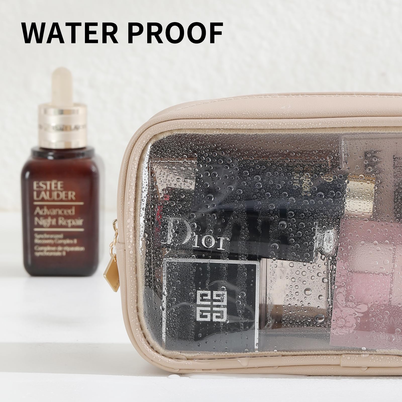 Clear Small Makeup Bag for Women - Travel Cosmetic Organizer with Zipper - Perfect for Purse, Toiletries & Accessories Storage (White) | Ideal for Travel, Gym & Daily Essentials Organization