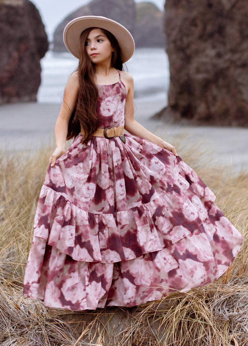 Catrin Dress in Warm Watercolor Floral Print - Elegant Summer Maxi Dress for Beach, Vacation & Casual Outings