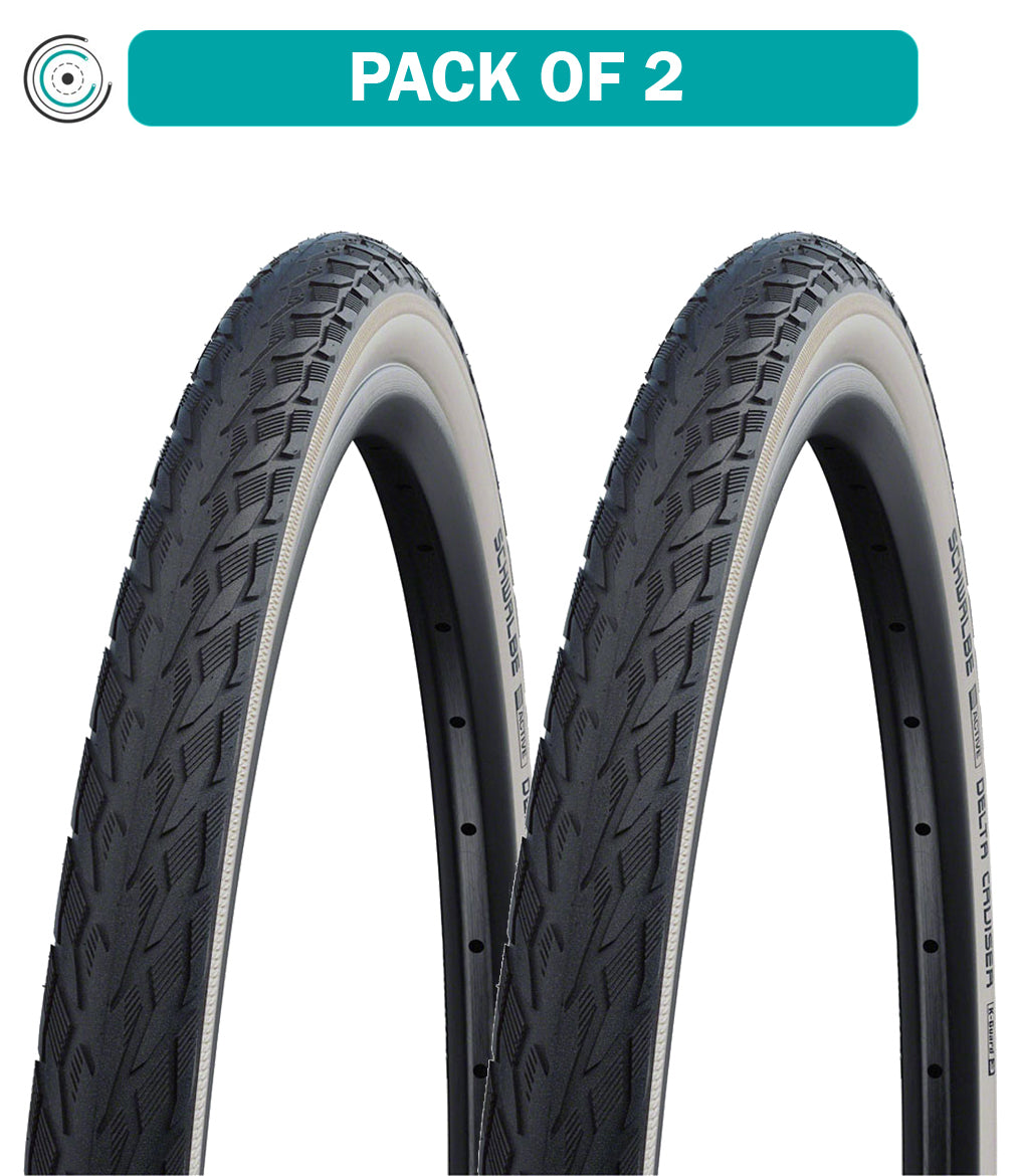 2 Pack Schwalbe Delta Cruiser 26x1 3/8 Inch Bike Tires - Clincher Wire Bead, Whitewall with KGuard Protection (11101083) - Perfect for Urban Commuting, Cruiser Bikes & Vintage Bicycles