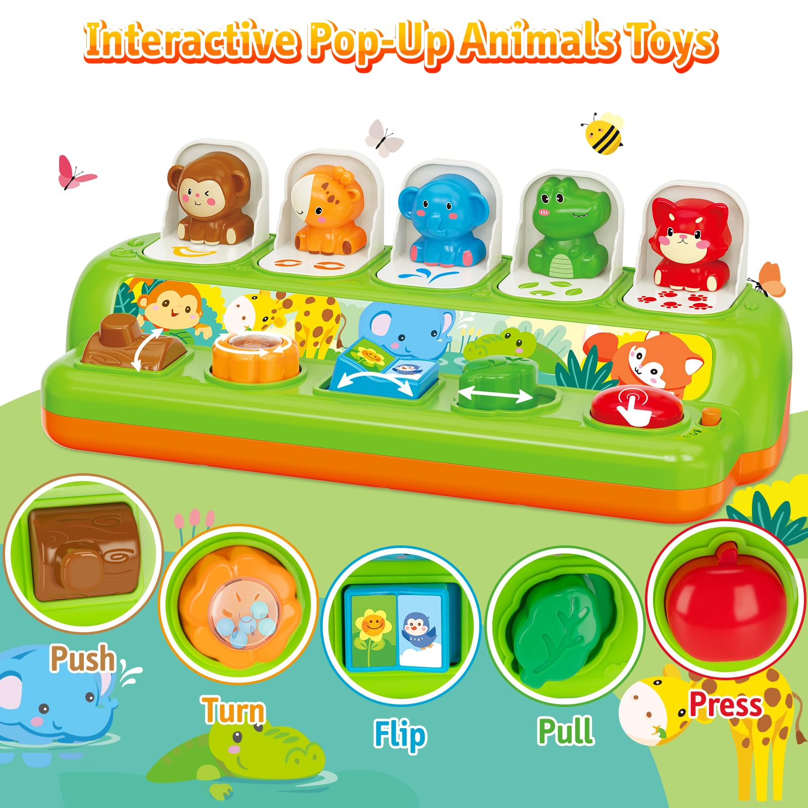 Interactive Pop Up Toys for Babies & Toddlers 9-18 Months - Montessori Cause and Effect Learning Toys with Music & Lights - STEM Educational Gift for 1 Year Old Boys & Girls - Perfect for Early Childhood Development and Sensory Play