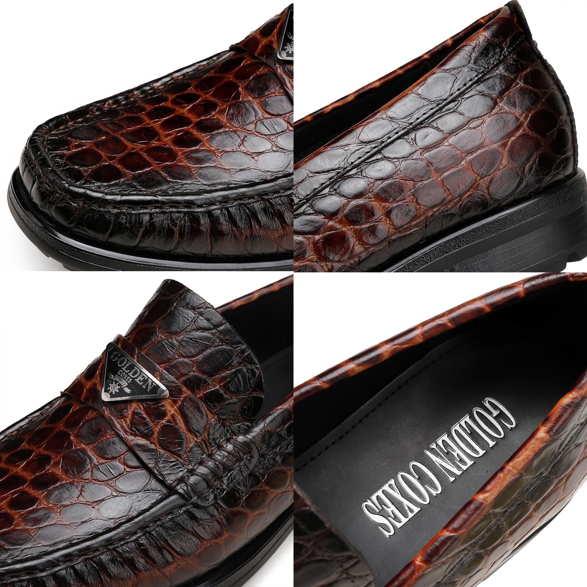 Premium Men's Leather Dress Shoes - Crocodile Print Slip-On Loafers with Thick Sole for Business & Formal Occasions | Comfortable & Stylish Gentleman Shoes for Office, Weddings & Special Events