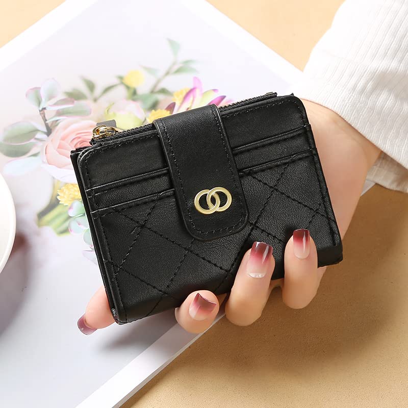 Avando Slim RFID Blocking Wallet for Women - Compact Bifold Credit Card Holder with Zipper & ID Window - Mini Coin Purse for Everyday Use (Black) | Perfect for Travel, Shopping & Daily Essentials Organization