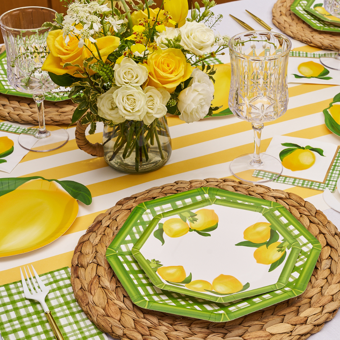 Fresh Lemon & Stem Salad Plates Set of 8 - Elegant Dinnerware for Parties, Picnics & Home Decor | Durable & Stylish Tableware for Everyday Use