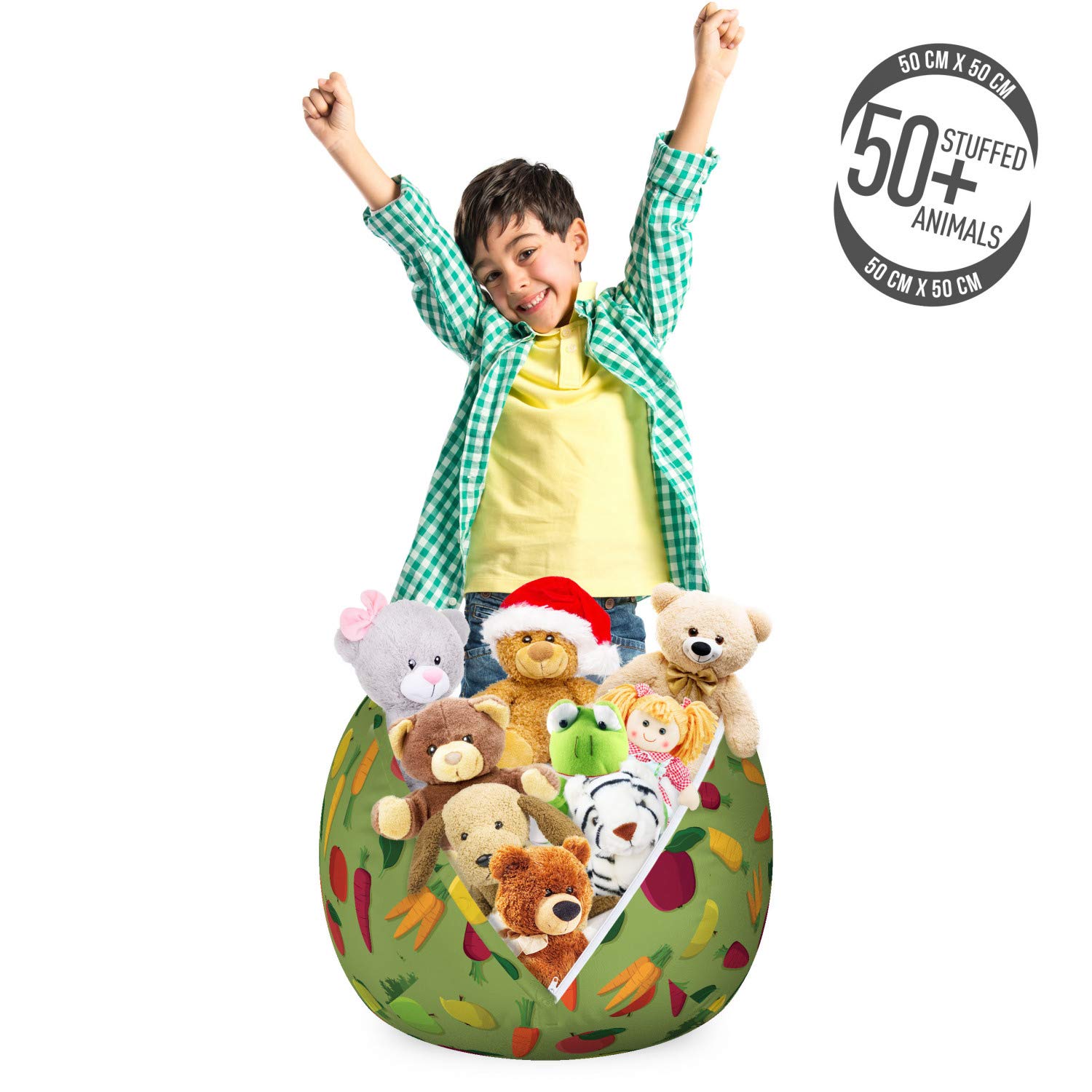 Ambesonne Fruits and Vegetables Toy Storage Bag Chair - Washable Organizer for Stuffed Animals, Small Multicolor - Perfect for Kids' Room, Playroom & Nursery Organization
