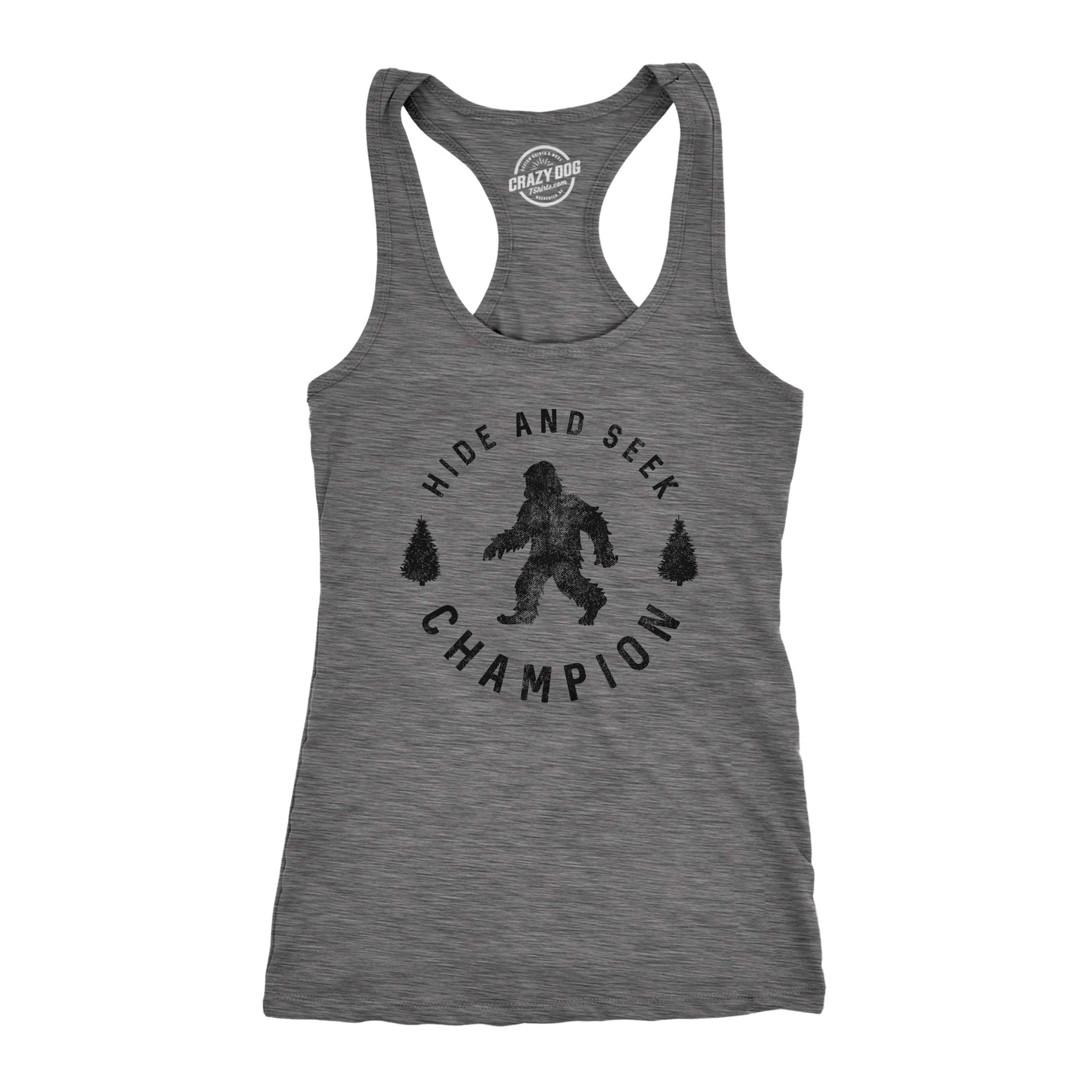 Funny Bigfoot Sasquatch Women's Fitness Tank Top - Hide and Seek Champion Workout Shirt for Gym, Running & Outdoor Activities