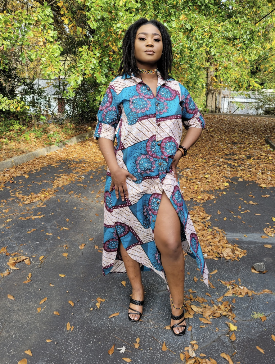 Stylish Gracie African Print Ankara Button Down Midi Shirt Dress DP5004D1 - Perfect for Casual Outings, Office Wear & Summer Vacations