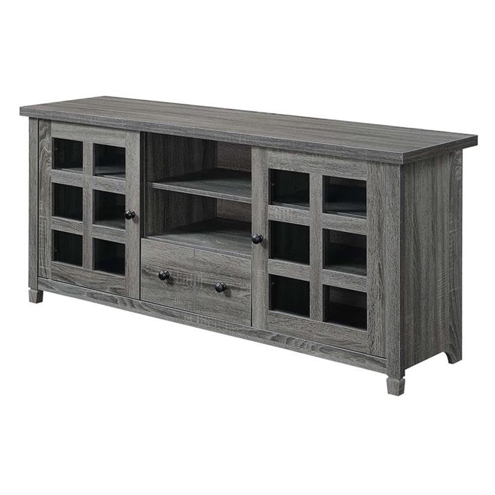 Pemberly Row 60 Inch TV Stand Entertainment Center Console - Modern Weathered Gray Wood Media Cabinet for Living Room, Bedroom & Home Theater