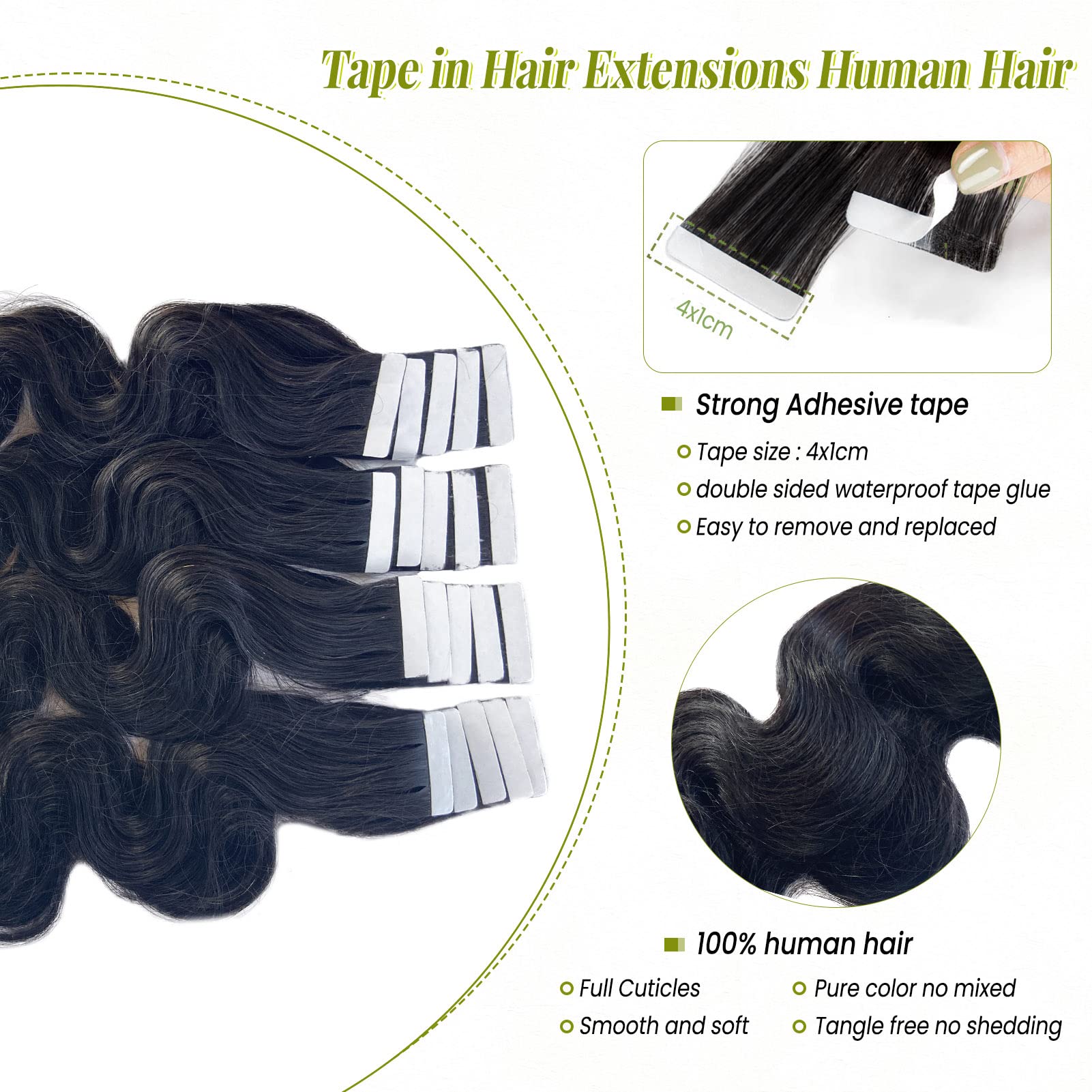 14 Inch 20 Pieces Double Sided Body Wave Tape in Human Hair Extensions - 50G Real Human Hair for Black Women | Perfect for Daily Styling, Parties & Special Occasions