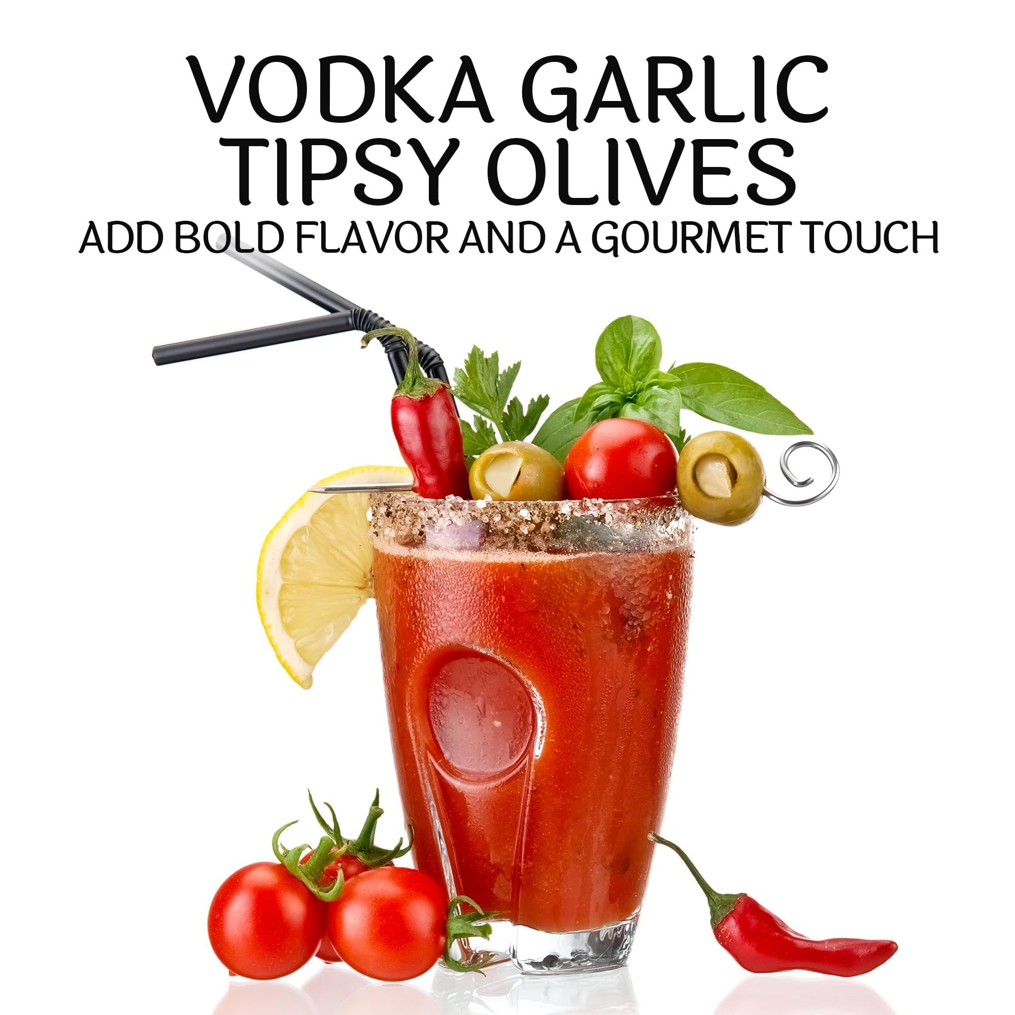 Sable & Rosenfeld Tipsy Olives - Premium Green Olives Stuffed with Garlic in Vodka - Large Cocktail Olives for Martinis, Bloody Mary Garnish, Charcuterie Boards & Olive Bars - 5 oz Pack (Pack of 1) - Perfect for Home Bars, Parties & Gourmet Gift Baskets