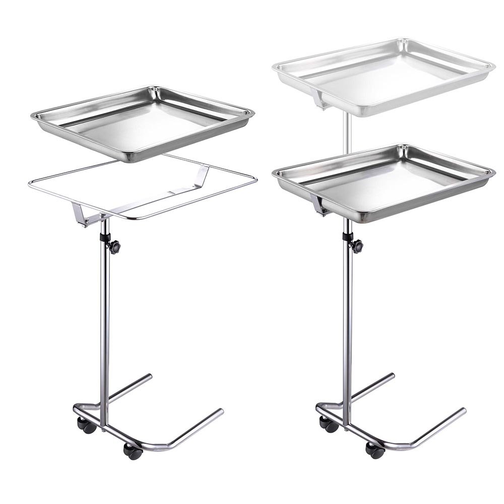Adjustable Mayo Tray Stand with Wheels - Mobile Metal Trolley with Removable Stainless Steel Tray - Height Adjustable Medical Salon Equipment (13.2 lbs Capacity) - Perfect for Hospitals, Clinics, Salons & Home Use - Fast US Delivery