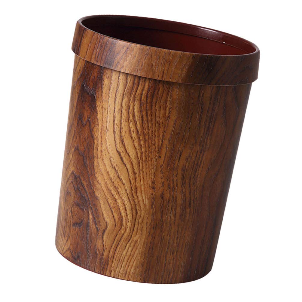BESPORTBLE Small Trash Can - 1PC Vintage Wood Grain Plastic Waste Basket, 29 x 22cm Light Brown Garbage Bin for Bedroom, Bathroom, Office & Home Decor | Eco-Friendly Waste Container for Daily Use & Organization