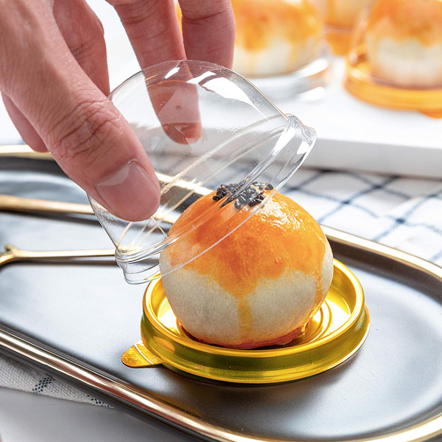 100-Piece Clear Plastic Mini Cake Boxes for Muffins & Cookies - 2 Inch Gold Dome Containers for Wedding, Birthday, and Party Desserts | Perfect for Bakery Display, Gift Packaging, and Event Favors