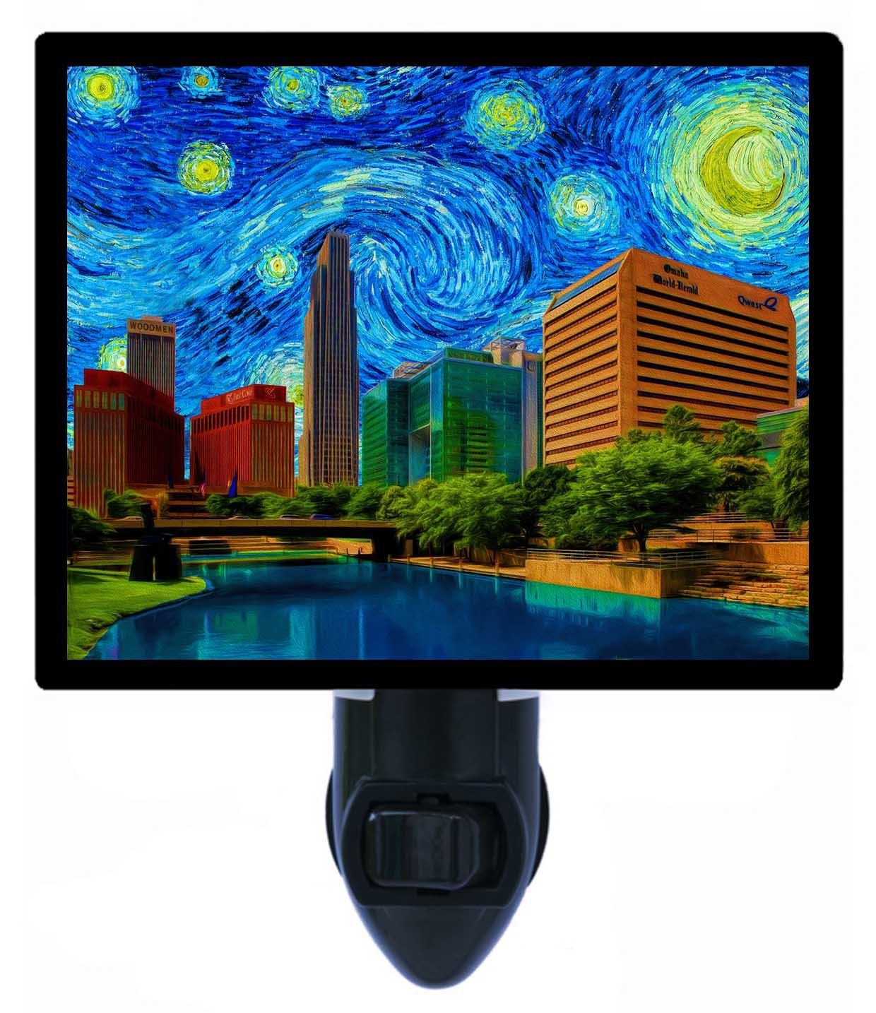 Van Gogh Starry Night LED Night Light - Omaha Skyline Design, Energy-Efficient & Soothing Bedroom Decor for Kids & Adults | Perfect for Nurseries, Bedrooms & Home Ambiance