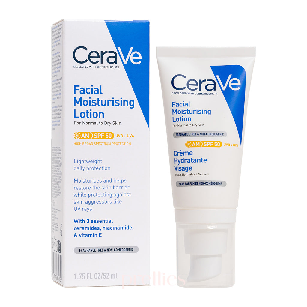 CeraVe Facial Moisturizing Lotion SPF 50 | 1.75 oz Oil-Free Daily Moisturizer with Hyaluronic Acid & Ceramides | For Dry, Sensitive Skin | Day & Night Use