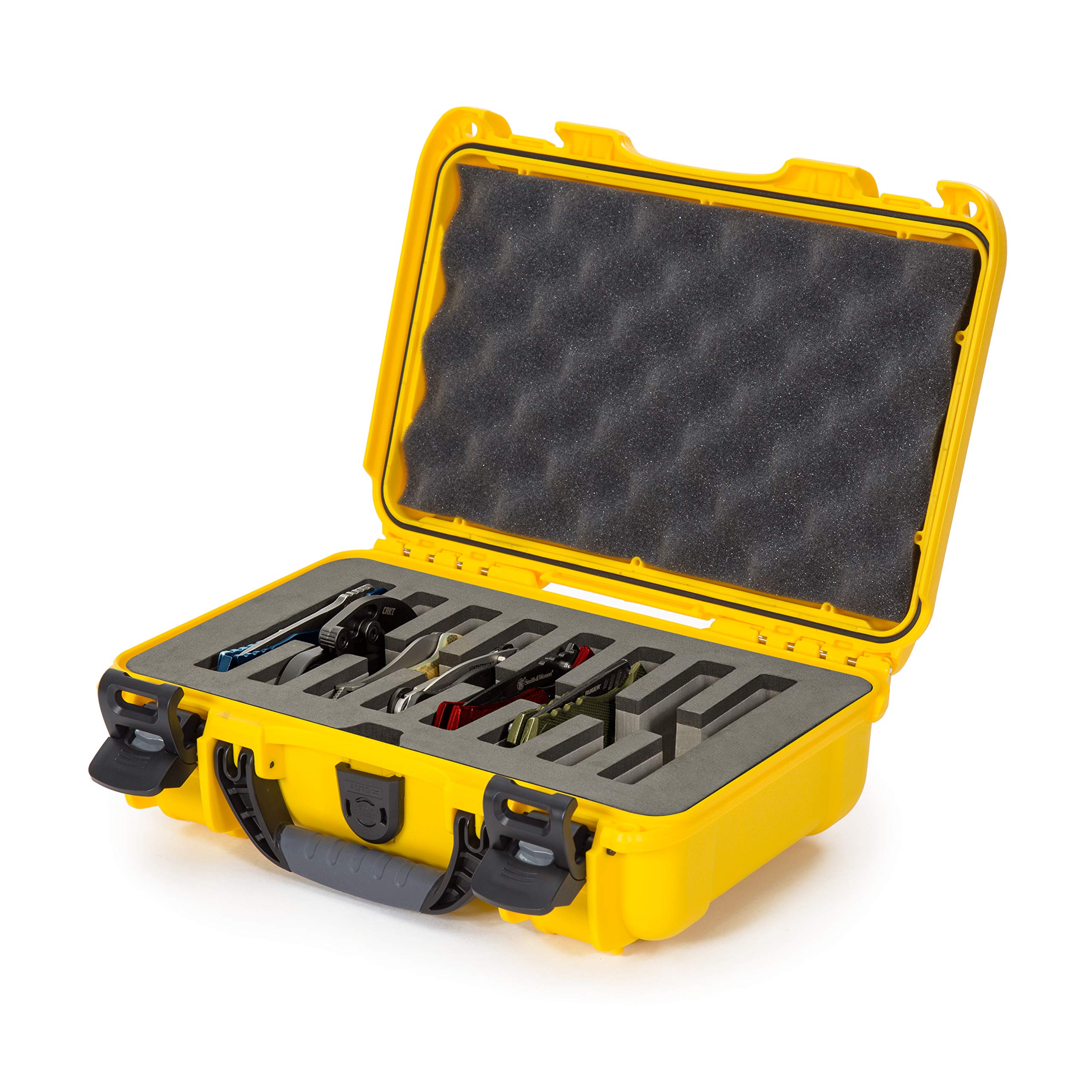 Nanuk 909 Waterproof Hard Case with Custom Foam Insert for 8 Pocket Knives - Heavy Duty Protective Storage for Camping, Hunting & Outdoor Gear (Yellow)
