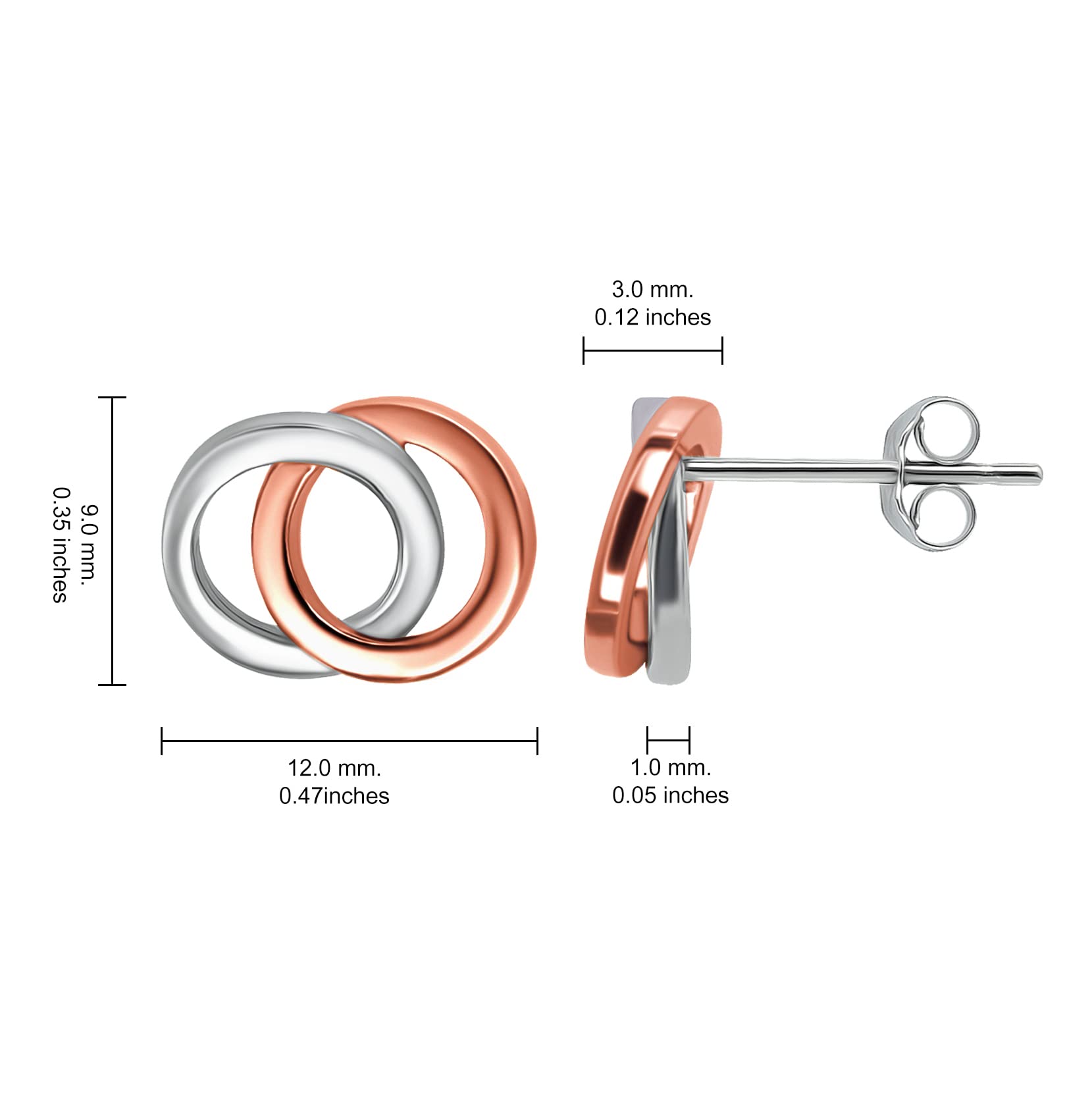 925 Sterling Silver Double Interlocking Circle Hoop Earrings for Women - Dainty Polished Studs for Everyday Wear, Date Night & Gift Giving