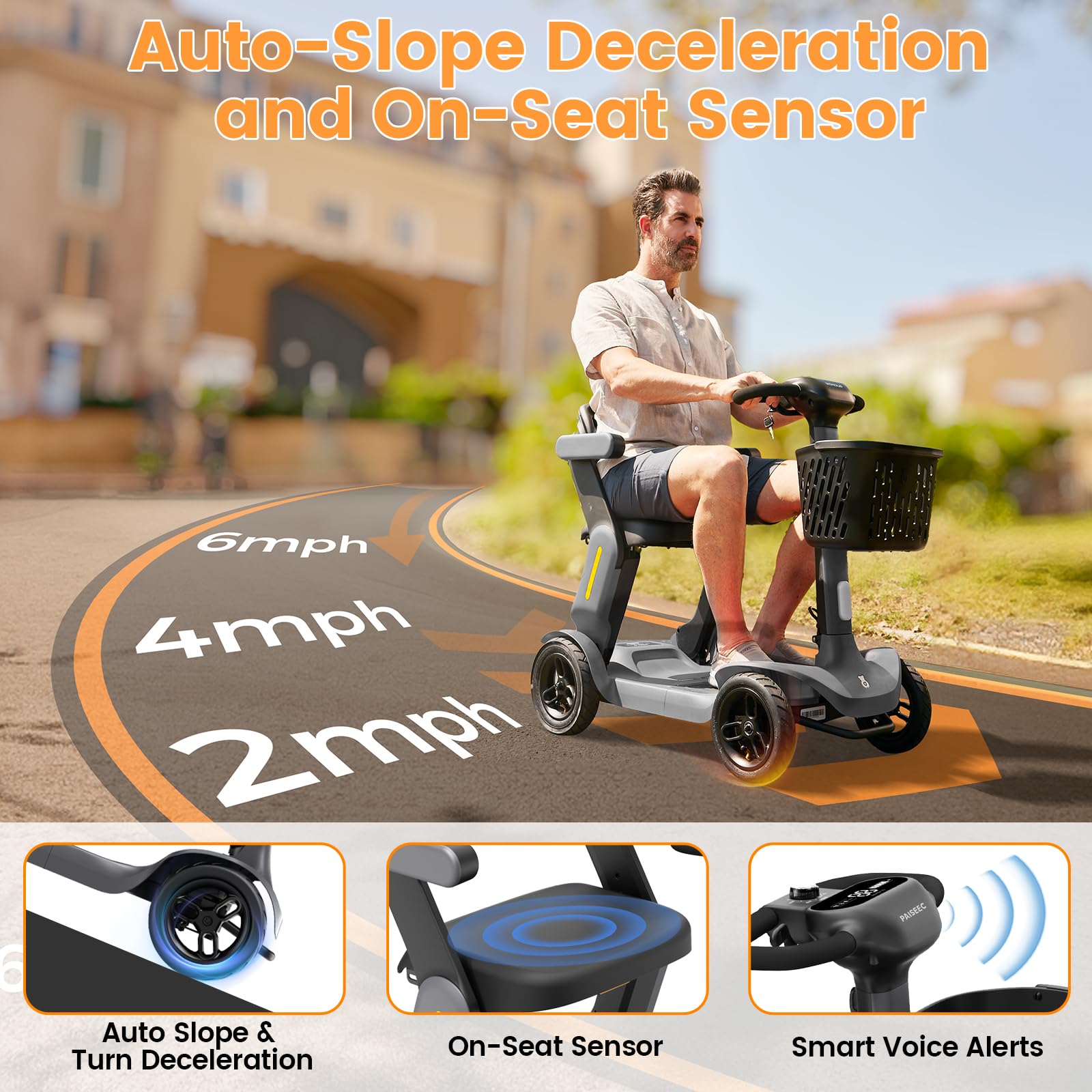 Foldable Mobility Scooter for Adults & Seniors - 25 Miles Range, 6 MPH, Lightweight Travel Scooter with Large Wheels & LED Headlight for Outdoor Use, Includes Storage Basket - Perfect for Shopping, Travel & Daily Mobility Assistance