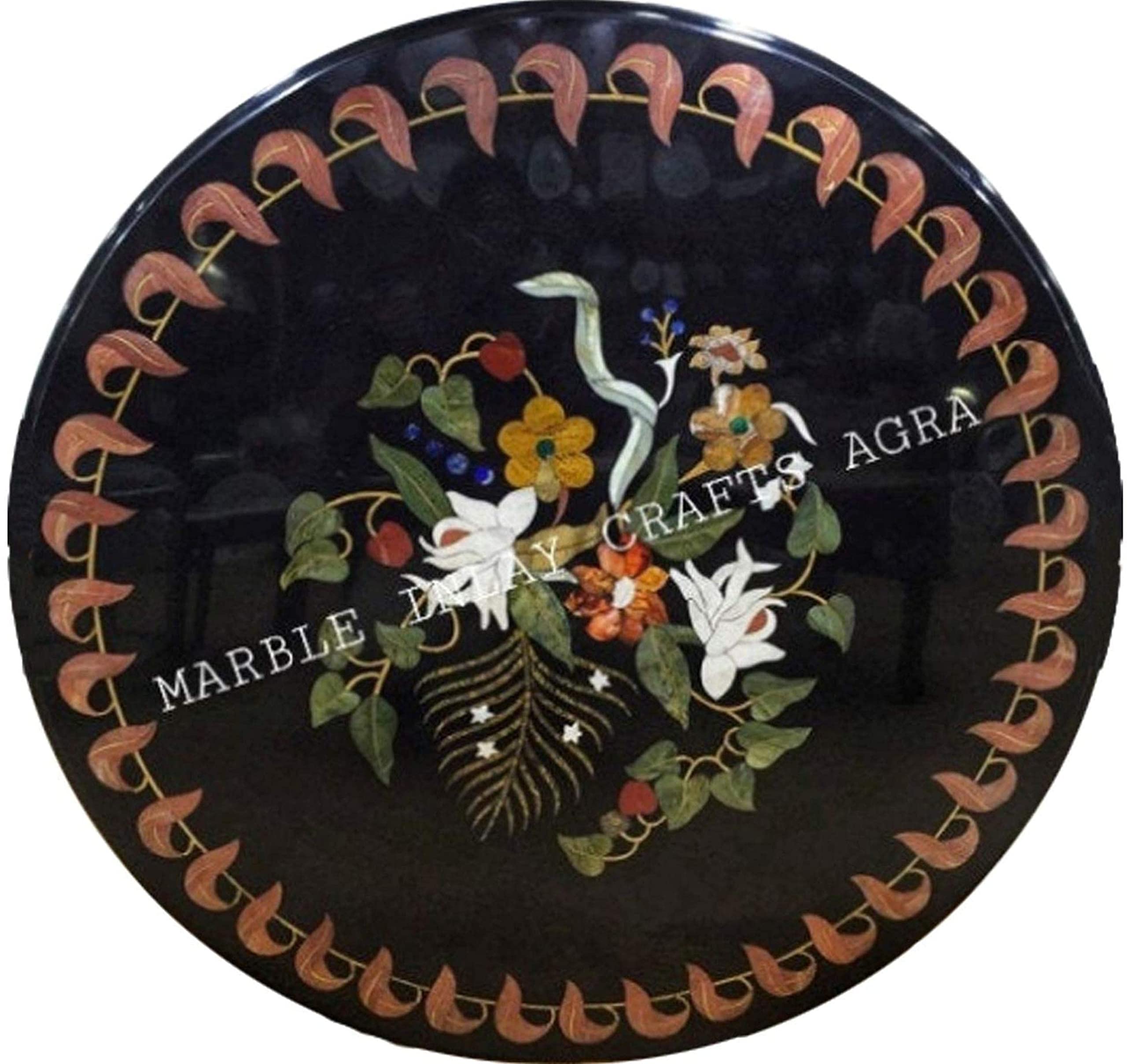 Handcrafted Marble Dining Table Top with Floral Inlay Art - Elegant Centerpiece for Home & Office Decor | Perfect for Dining Rooms, Living Rooms & Event Spaces