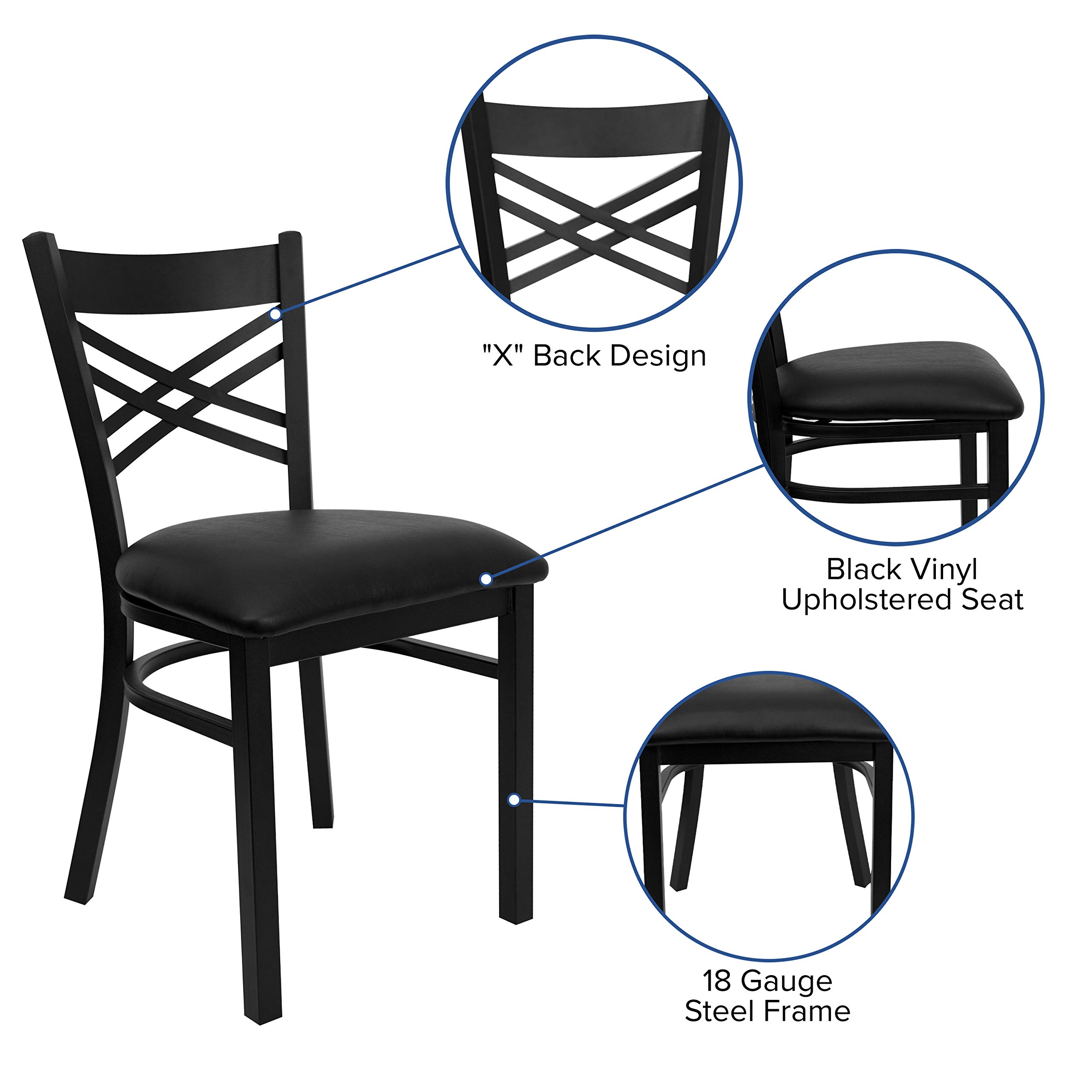 Black X-Back Metal Restaurant Chair with Vinyl Seat - Durable & Stylish Dining Furniture for Cafes, Bistros, and Home Kitchens