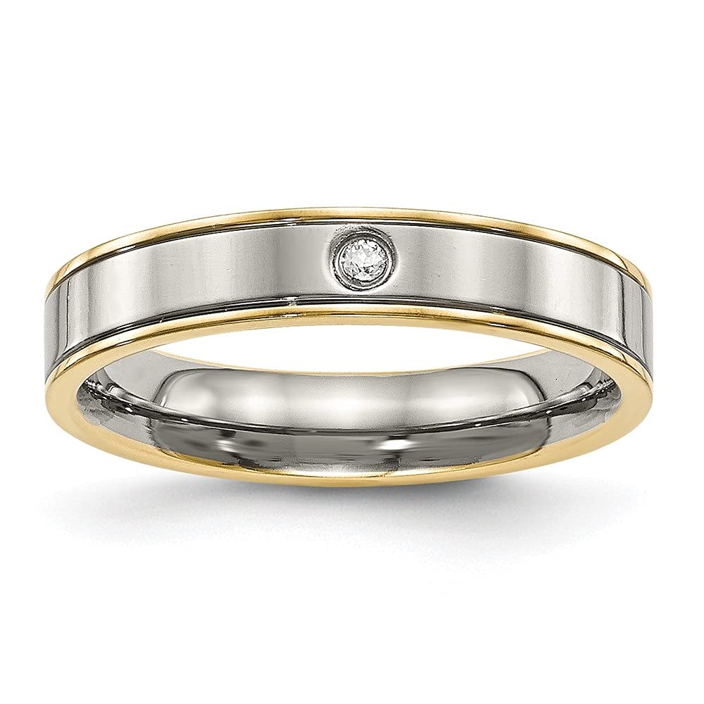 Titanium 5mm Yellow IP Grooved Comfort Fit Cubic Zirconia Wedding Band for Men & Women - Perfect for Engagement, Anniversary & Everyday Wear