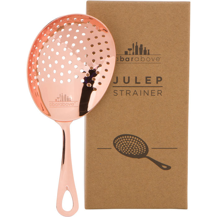 Premium Copper Julep Strainer - Cocktail Bar Essential for Mint Julep & Classic Drinks - Perfect for Home Bartending & Professional Mixology