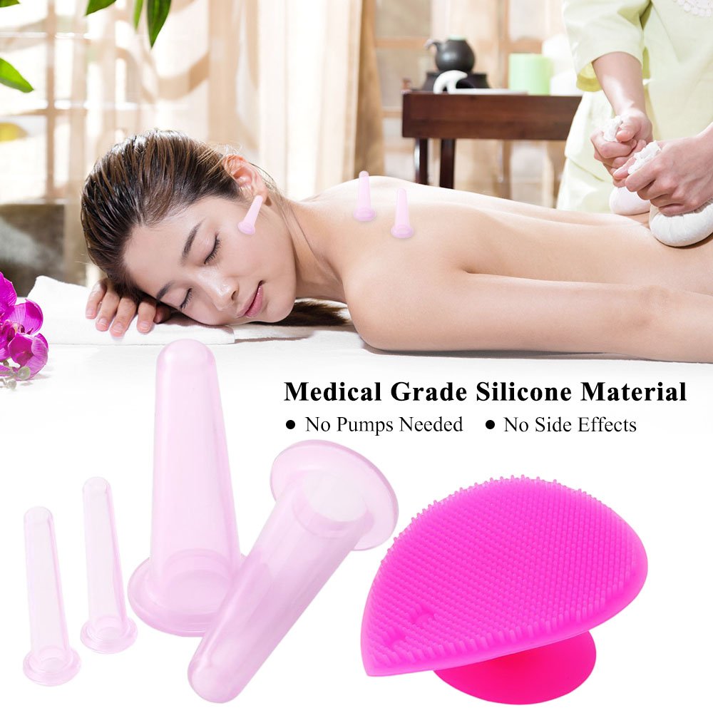 Ubersweet® 5Pcs Silicone Facial Cupping Therapy Set - Anti-Aging Eye & Face Massage Cups with Cleansing Brush for Skin Rejuvenation, Lymphatic Drainage & Glowing Skin | Perfect for Home Spa, Skincare Routine & Relaxation Therapy
