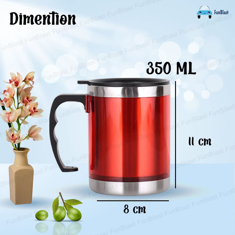 FunBlast Kids Stainless Steel Milk Mug with Lid - 350ml Cartoon Drinking Cup for Boys & Girls - Best Birthday Return Gift for Children - Perfect for School, Travel & Home Use (Red)