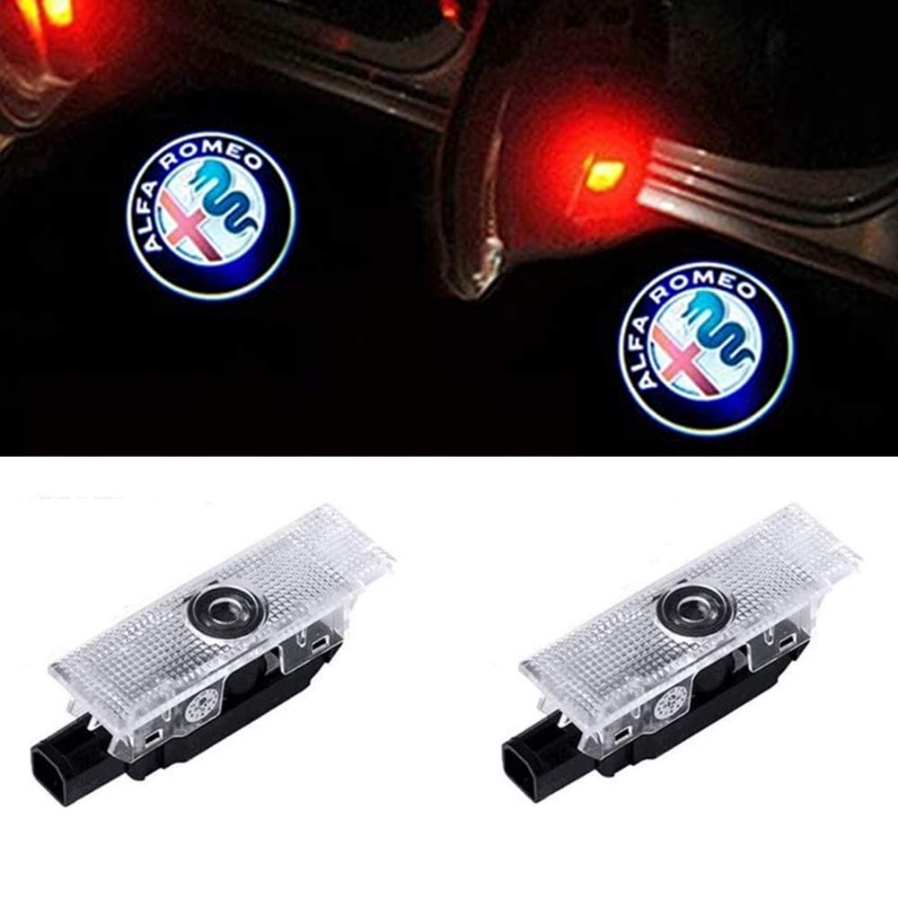 2 Pack Car Door Logo Projector Ghost Lights - Welcome Puddle Lights for Alfa Romeo Stelvio & Giulia (2017-2018) - Custom Emblem Lamps for Nighttime Safety & Style - Perfect for Parking, Entering/Exiting Vehicle in Dark