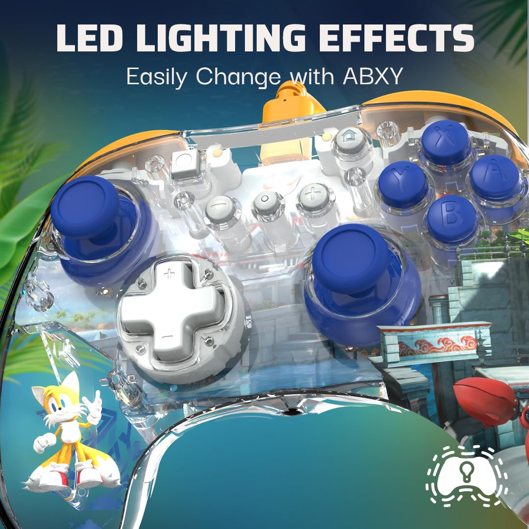PDP REALMz Wired LED Light-up Pro Controller for Nintendo Switch & OLED Model - Glowing Gamepad with Tails Design for Enhanced Gaming Experience | Perfect for Night Gaming, Competitive Play & Gift Giving