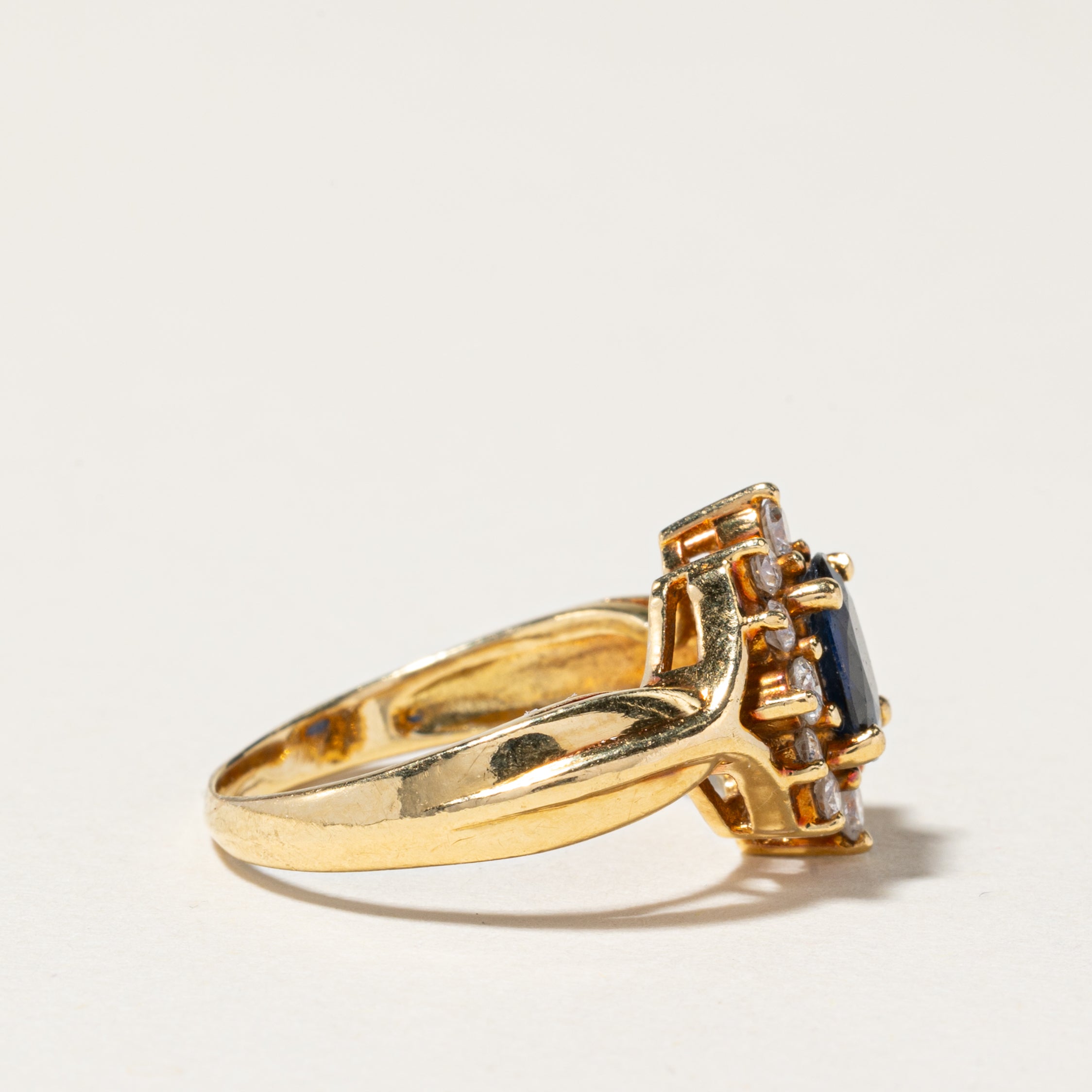 18K Yellow Gold Sapphire & Diamond Halo Engagement Ring | 0.62ct Natural Sapphire & 0.33ctw Diamond | Size 5 | Perfect for Wedding, Proposal & Anniversary Gifts