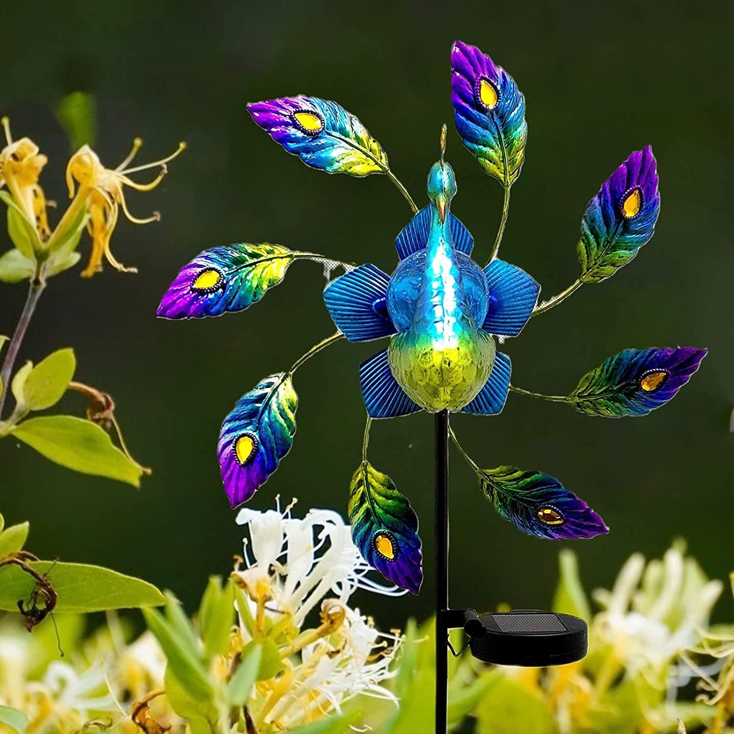 40 Inch Solar Peacock Stake Lights - Outdoor Metal Garden Decor with LED Solar Power for Patio, Yard, Lawn - Perfect for Landscape Lighting, Pathway Illumination, and Nighttime Decoration