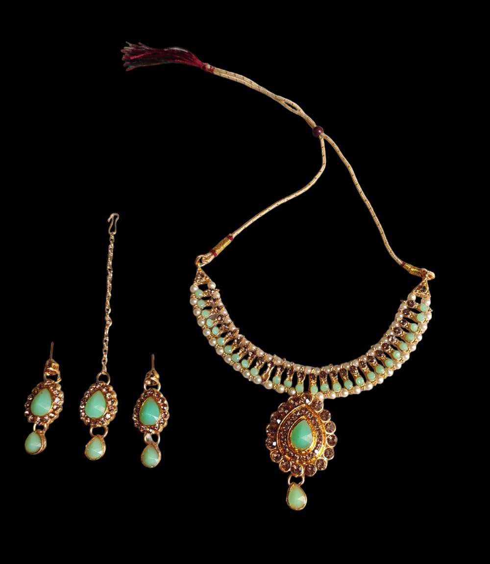 Elegant Women's Jewelry Set - Necklace and Earrings with Maang Tikka for Girls & Ladies | Perfect for Weddings, Parties & Festive Occasions