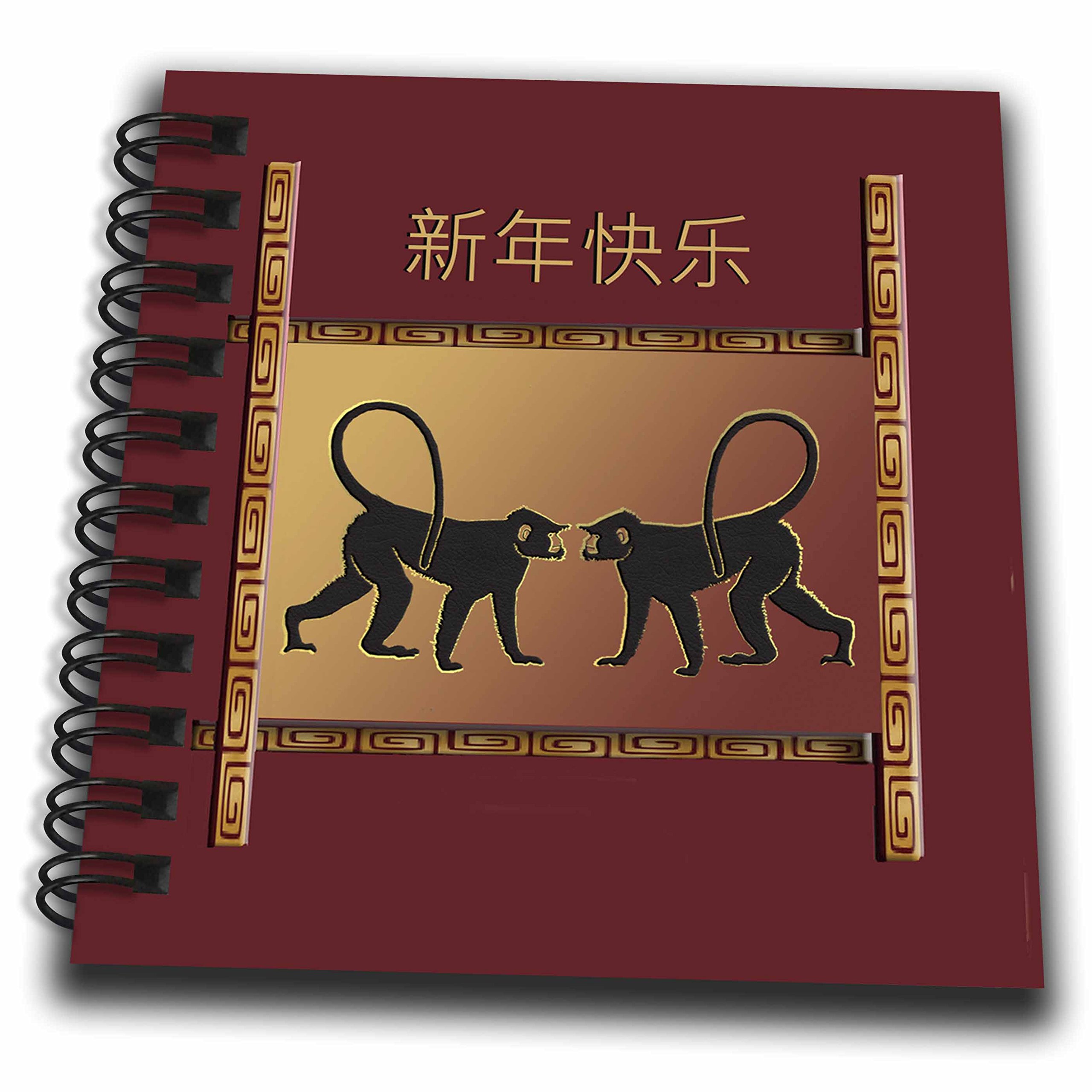 3D Mini Notepad - 4x4 Inch Happy New Year Chinese Design with Two Monkey Facing in Red, Copper & Black | Perfect for Office Desk, Gift Giving & Chinese New Year Celebrations