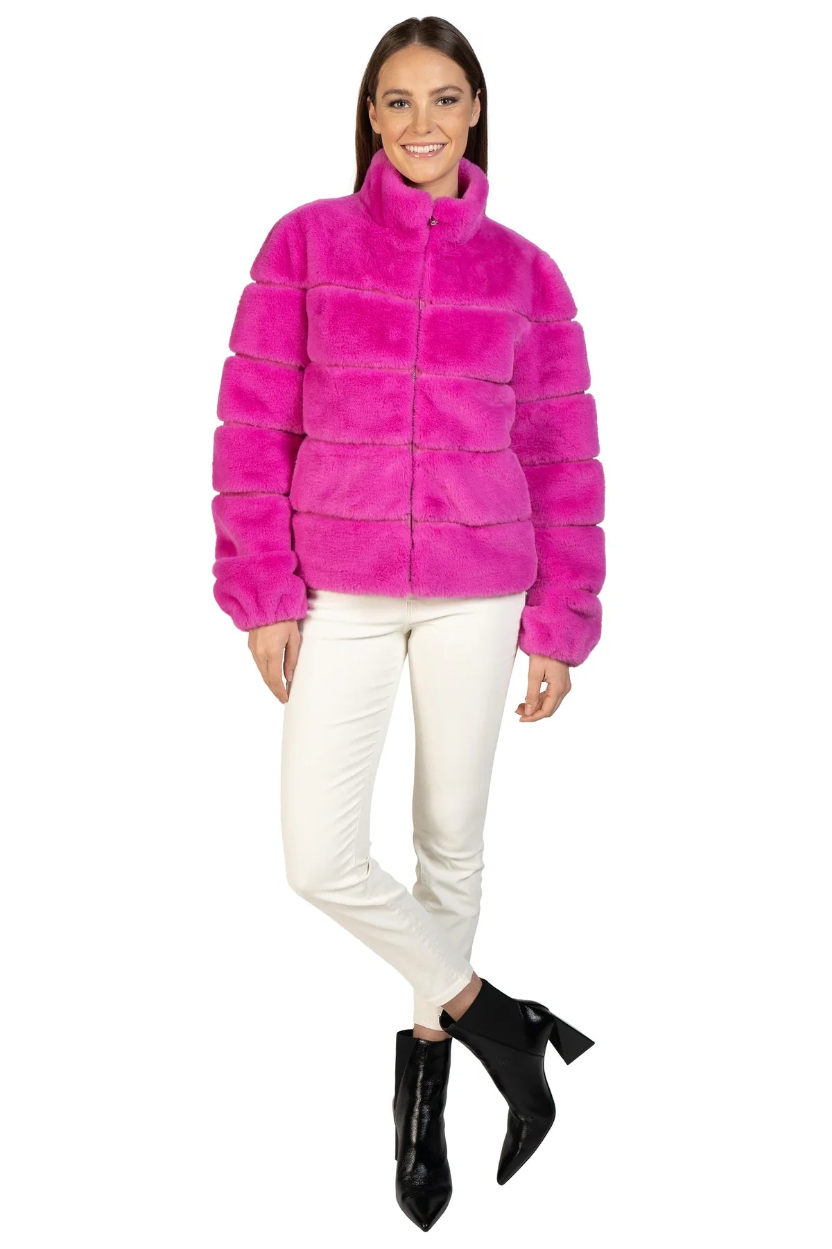 Stylish Hot Pink Faux Fur Jacket for Women - Cozy Winter Outerwear & Fashion Statement for Parties, Dates, and Cold Weather